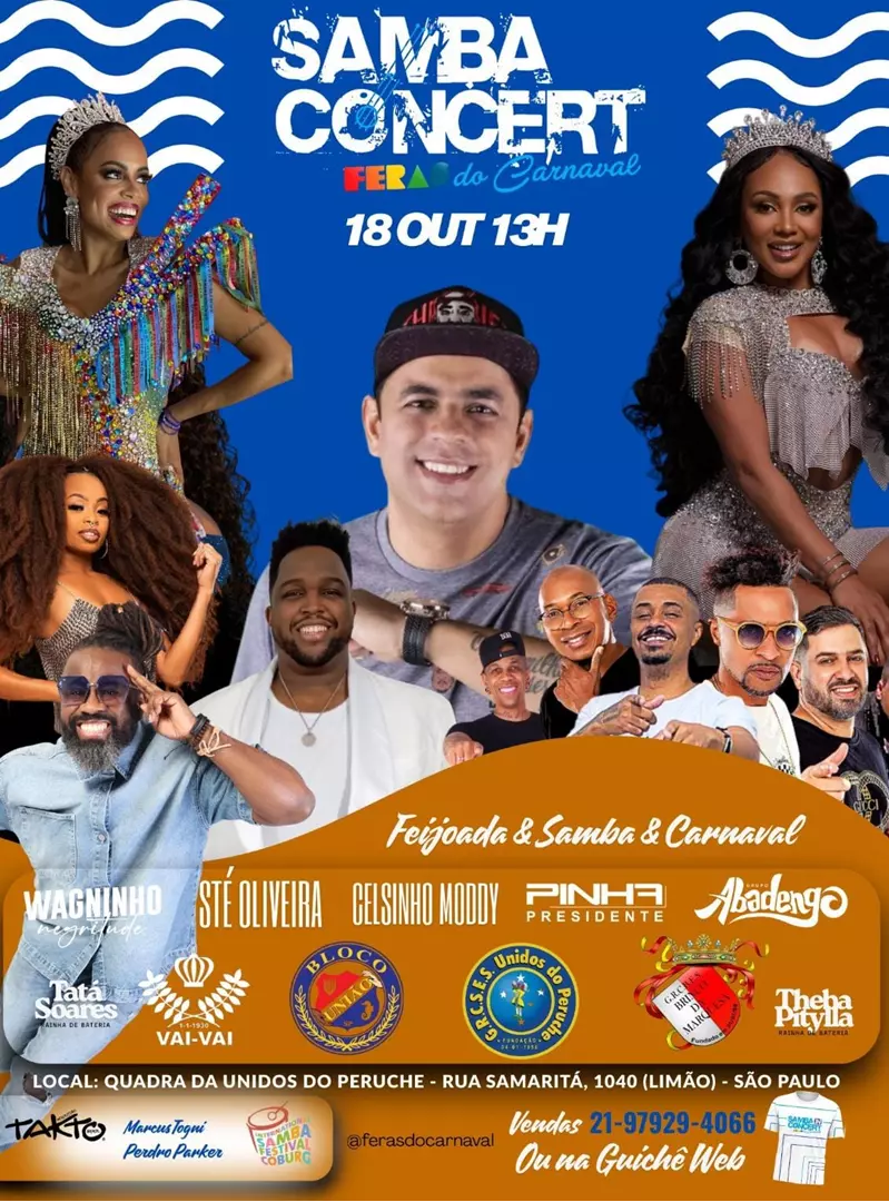 Feijoada “Samba In Concert” acontecerá dia (18) de Outubro na quadra do Unidos do Peruche com várias atrações